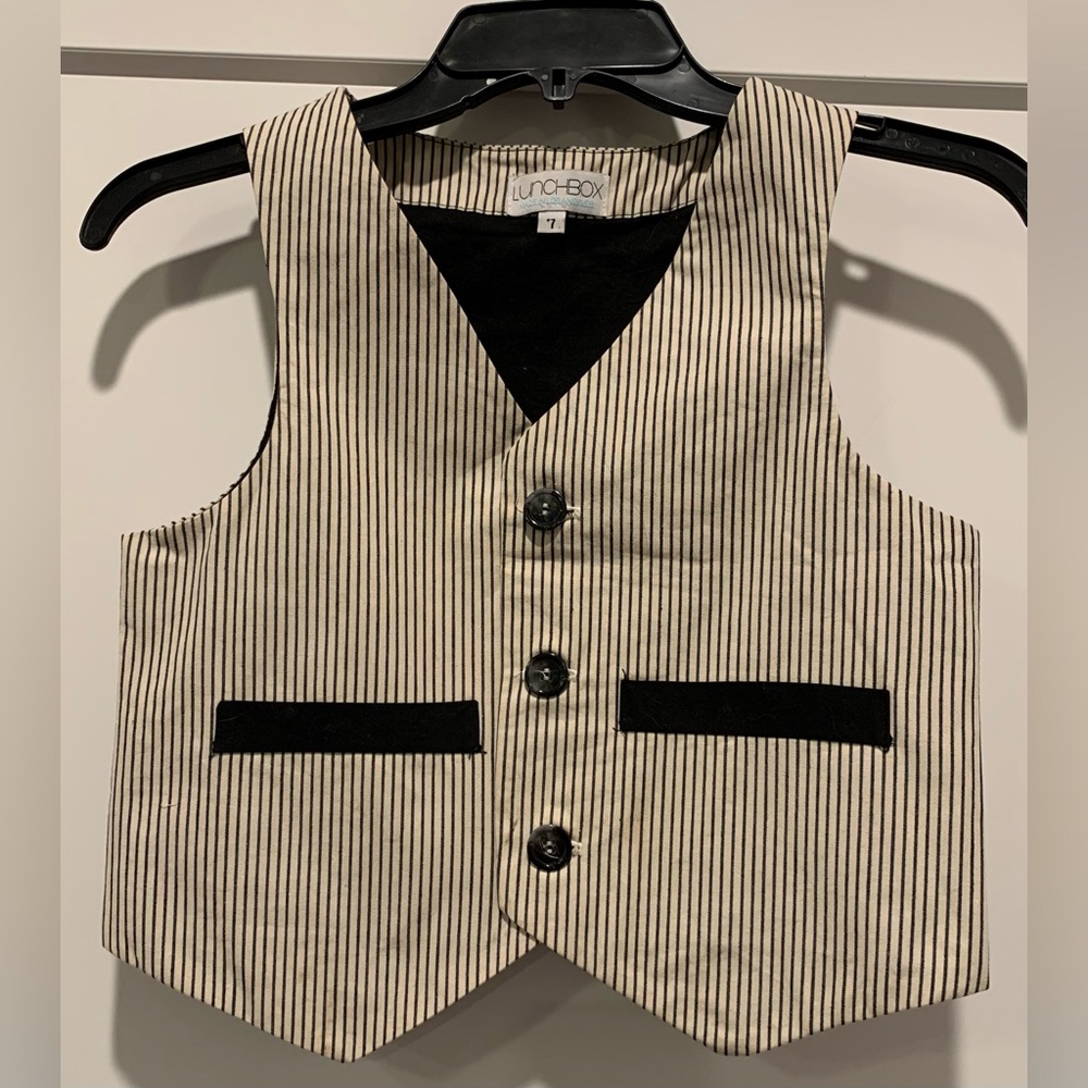 Kids Ivory with Black Pin-Striped Vest by LUNCHBOX.